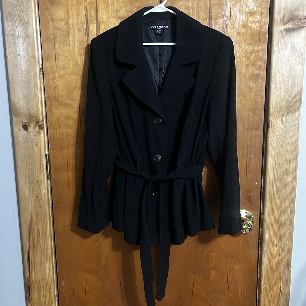 Zac & Rachel Black Jacket Women's Plus Size 16 Button Up With Tie Belt